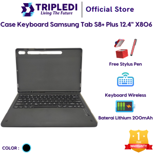 TRIPLEDI Case Samsung Galaxy Tab S8 Plus 12.4 inch 2022 SM-X800 SM-X806 Keyboard Wirelees Bluetooth Free Stylus Pen Flip Magnetic Casing Leather Book Cover Slim Folio Sarung Pelindung Tablet Android Protektif Shockproof Stand Built-in