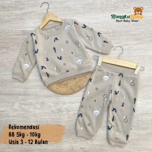 Nanaku Baby - Setelan Sweater Bayi Lengan Panjang Celana Jogger Motif Rabbit Usia 3-12 Bulan