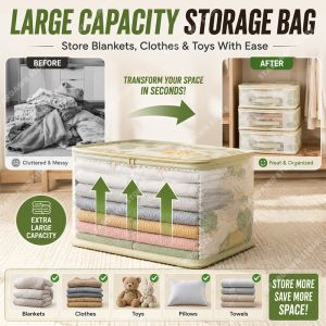 See-Through Closet Organizer Storage Bags Foldable Storage Bag Organizers Large Clear Window & Carry Handles Great for Clothes Blankets Closets Bedrooms