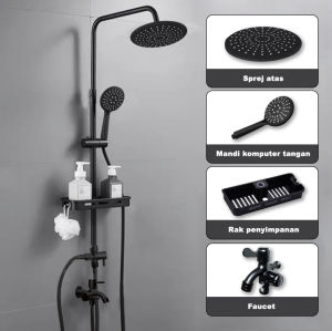 SUS304 Shower Set Kamar Mandi Rain Shower Keran Cabang Paket Lengkap Stainless Shower Mandi Set