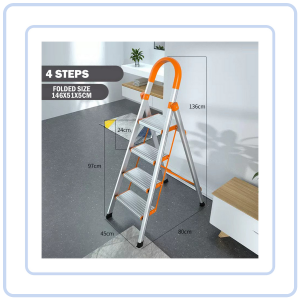【COZYCASA】Heavy Duty Aluminum Step Ladder Wide Pedal Foldable Household Ladder
