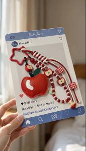 [ A red apple ] Fruit miu Bag pendant beaded keychain woven cord phone strap ins Tide