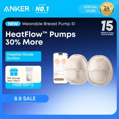【With Free Gift】Anker eufy Heated Wearable Breast Pump S1 Electric Hands-Free Heatflow Breast Pump Hospital-Grade Suction Leak-Proof and Ultra-Quiet Upgraded T8D02