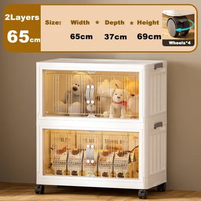 NEST Multi-Layer Foldable Storage Box With 2 Doors Large Capacity Stackable Storage Cabinet Pulley Wardrobe