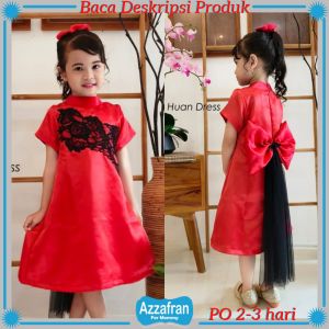 Huan Dress | Baju Cheongsam Anak Perempuan dan Dewasa | Kostum Shanghai Pesta Imlek CNY Natal Satin