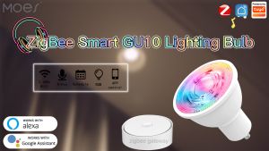 MOES Tuya ZigBee GU10 Smart LED Bulbs RGB C+W White 5W Dimmable Lamps Smart Life APP Control Light Bulbs Work with Alexa