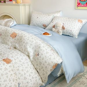 Bedding four-piece set light luxury ice silk four-piece set washed silk bed sheet quilt cover silky smooth and cool four-piece set (bed sheet * 1 quilt cover * 1 pillowcase * 2)
