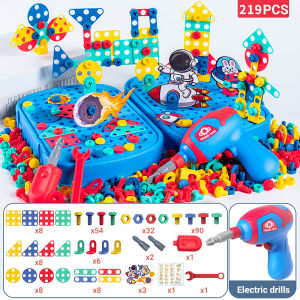 Mainan Anak Tool Box Set 224pcs DIY 3D Kotak Sekrup Bangunan Mainan Edukasi dengan Bor Listrik