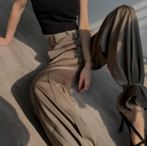 (Cle) Alisa.Sonya Women High Waist Wide Leg Pants chic fashionable Korean Style Crop Pants Straight Wide leg pants tape at ankle Women luxuary Formal pants