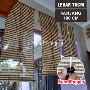 Tirai Kerai Gulung Lidi Tenun Motif Zebra Ukuran L:70 P:180 cm Kerajinan Anyaman Jogja