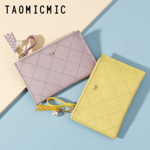 MINGKEกระเป๋าสตางค์กระเป๋าใส่เหรียญบัตรสําหรับผู้หญิงซิปPearl Chain Miniพู่เย็บปักถักร้อยแฟชั่นสไตล์เกาหลี