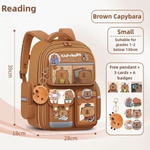 【COD]Tas sekolah baru Capibara dan anak-anak kelas satu tiga dan kelas enam pelindung cahaya menonton ransel berkapasitas besar Tas Sekolah Capybara Anti Air