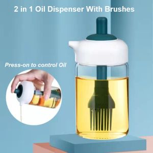 JD Home 🇲🇾 [Ready Stock] ❤ Botol Minyak / 2 in 1 Oil Bottle With Brush Oil Dispenser Kitchen Cooking Food Grade BBQ Baking Storage Glass Bottle Leakproof Press-on Seasoning Bottle