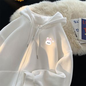 Áo Khóa Hoodie Dành Cho Bé Hình Thỏ Trái Tim Trắng Đơn Giản Đáng Yêu Chất Nỉ Cotton Mềm Mịn Ấm Áp