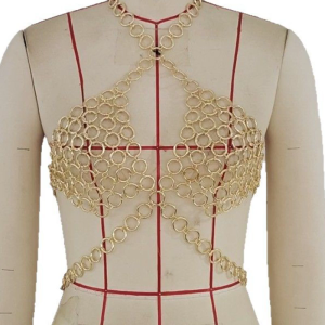 Đảng chuỗi dây đeo trên người Thiết kế kim loại nhẫn embellishments chuỗi ngực lễ hội trang phục cho phụ nữ hộp đêm thời trang