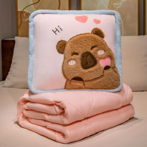JOJO CASTLE Cute Capybara Animal Pillow 2 In 1 Cushion Pillow with Blanket 38/45cm Foldable Cartoon Brown Quit Lying Capibara Traveling Blanket Bed Office Nap for Kids Grownups