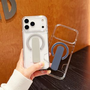 Luxury Card Holder Clear For Magsafe Phone Case For iPhone 17 16 15 14 13 Pro Max Bracket Full Bumper Shockproof Magnetic Cover