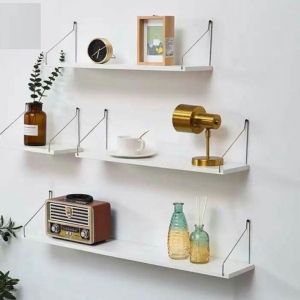 Rak Dinding Tempel Kayu Besi Gantung Rak Dinding Kayu Besi Serbaguna Hiasan Kamar dekorasi rumah Storage