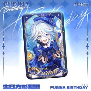 Furina Square Tin Button Badge Pin 45x70mm Shimmer Glitter Film Collectible Anime Merch Itabag Decoration Display Gift for Fans
