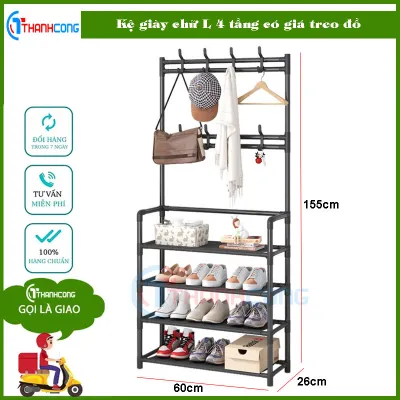 Kệ Để Giày Dép Chữ L 4 Tầng Thông Minh Có Móc Treo Quần Áo Và Đồ Dụng Khác Chất Liệu Thép Chịu Lực Tốt Cố Định Không Rung Lắc Kệ Để Giày Dép Tủ Giày Tủ Đựng Giày Kệ Giày Kệ Dép Kệ Giày Dép Kệ Để Giày Kệ Đựng
