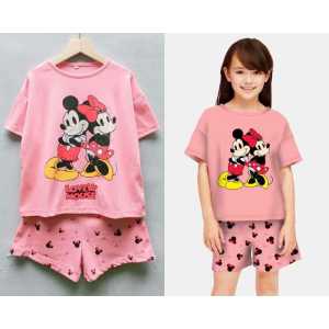 setelan kaos anak perempuan celana pendek setelan anak motif kartun kwalitas import 3-15tahun