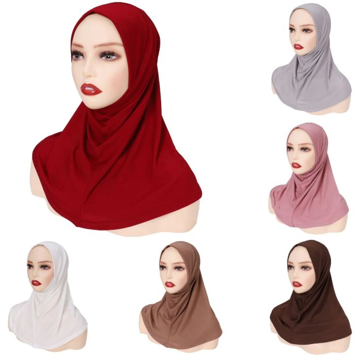 QWQRAFD Solid Color Muslim Headscarf Full Cover Head Cover Arabic Hijab ...