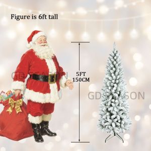 5/6/7/8FT Artificial Slim Christmas Tree PVC With Snow Thick Flocking Craft Pencil Slim Xmas Tree