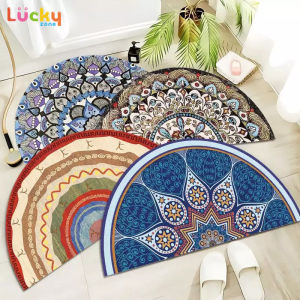 (Buy 1 Get 1) LuckyZone Half-Round Door Mat Dust Proof Anti Slip Carpet Bohemia Ethnic Printing Kitchen Rug Bathroom Floor Mats Bedroom Carpet Rugs