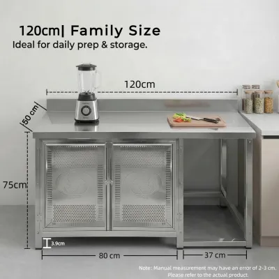 BMZAR Stainless Steel Sliding Door Workbench Operating Table Kitchen Household Combination Cabinet Floor-Standing Kitchen Storage Cabinets