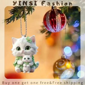 YINSI Car Hanging Pendant Rearview Mirror Decoration Backpack Cat-Shaped 2D Acrylic Hanging Ornament Car Interior Decor Handmade Craft