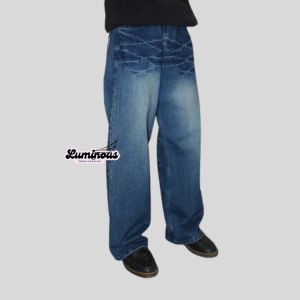 CELANA JEANS DENIM PANJANG REGULER GOMBRANG BAGGY PRIA - CELANA KAKI LEBAR SKENA COWOK