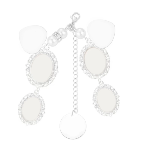 Bridal ren hình bầu dục khung ảnh quyến rũ Mặt dây chuyền tưởng niệm ảnh móc khóa có hạt trang trí hợp kim kết cấu cho bó hoa cưới trang trí