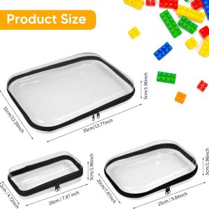 3Pcs Transparent Zippered Hard Pouch Clear Bins Organizer Large Capcity Blocks Toy Storage Bin Makeup Storages