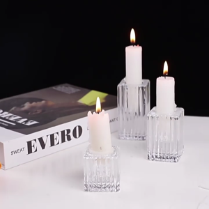 Holder Glass Candlestick Nordic Stripe Transparent Home Western Restaurant Desktop Decorations