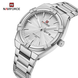 NAVIFORCE Watch for Men Silver Stainless Steel Water Resist Original Day & Date Business Quartz Wristwatch NF9218