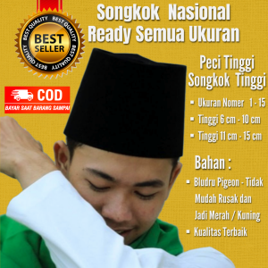 SONGKOK KOPIAH HITAM Cahaya Bintang Songkok Tinggi 11 cm 12 cm 13 cm 14 cm 15 cm Songkok Tinggi Songkok AC Peci Tinggi Berkualitas Songkok NU Peci Hitam Tinggi