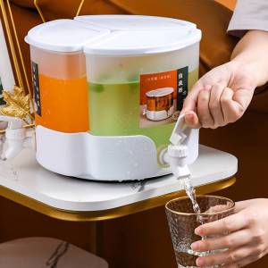 🌟 5.2L Household Hot Or Ice Water Juice Plastic Rotating Water Barrel With 3 Faucet Swivel 家用冷水壶塑料冰箱大容量带水龙头冷水壶 三合一可旋转冷水桶