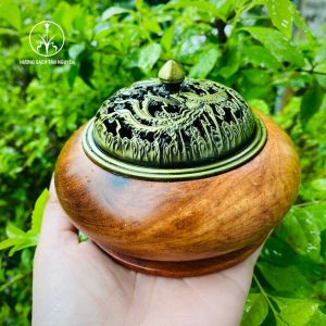 Lư xông gỗ Tân Nguyên lư đốt trầm lư hương nắp rồng tinh xảo dày dặn tặng tấm lót chống nóng lư