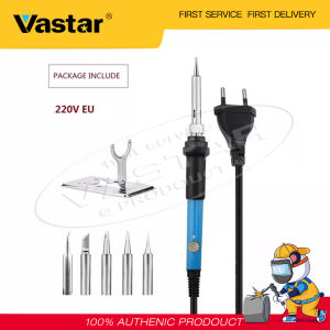 Vastar 60W Adjustable Temperature Electric Soldering Iron 220V Welding Solder Rework Station Heat Pencil Repair Tool + 5 Replacement Soldering Tips Set EU plug