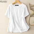 Esolo ZANZEA Womens Casual Short Sleeve Blouse Cotton Linen Shirts Plain School Beach Loose Tops #2. 