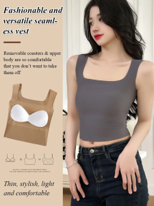 Womens Ice Silk Threaded Tank Top Womens Ice Silk Tank Top with No Trace Square Neck