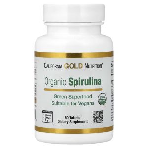 California Gold Nutrition Organic Spirulina Green Superfood Dietary Supplement 60 Tablets Suitable for Vegans.