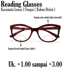 Kacamata Dua Fungsi Untuk Baca dan Jalan (+) Kacamata Baca Lensa Double Fokus Pria dan Wanita +1.00 sampai +3.00 Bentuk Frame Cat Eye