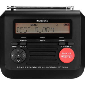 Retekess TR625 NOAA Emergency Weather Alert Radio S.A.M.E. Localized Programming with Trilingual Display 60+ Emergency Alerts Alarm Clock (Black)
