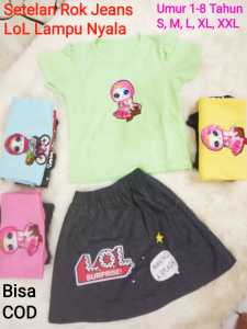 Setelan Rok Jeans LoL Lampu Nyala: Gaya Desain & Aksesoris Fashion Wanita