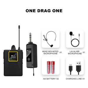 UHF Wireless Microphone System Kit Portable Professional Cordless Microphone Set with Headset Lavalier Transmitter Receiver Karaoke Conference