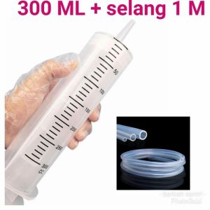 (COD) Syringe Spuit Hidroponik 300ml + Selang 1 Meter Spet Plastik Tebal Hydroponic