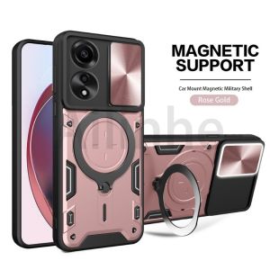 For OPPO A98 A78 A58 A57 A77 A54S 4G 5G Case Metal Ring Slide Camera Protect Armor Hybrid Rotating Kickstand Shockproof Phone Cover