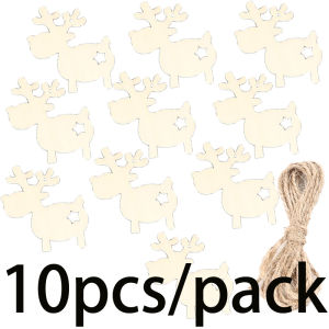 (10 cái/túi) Mặt dây chuyền trang trí gỗ Christmas Elk 7.94-8.33cm để chào mừng năm mới
