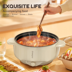 Dreepor 3.5L Large Capacity Electric Cooker Pot Multifunctional Non-Stick Cooking Pot With Steamer Electric Frying Pan 3 Gear Adjustable Multipurpose Cooker